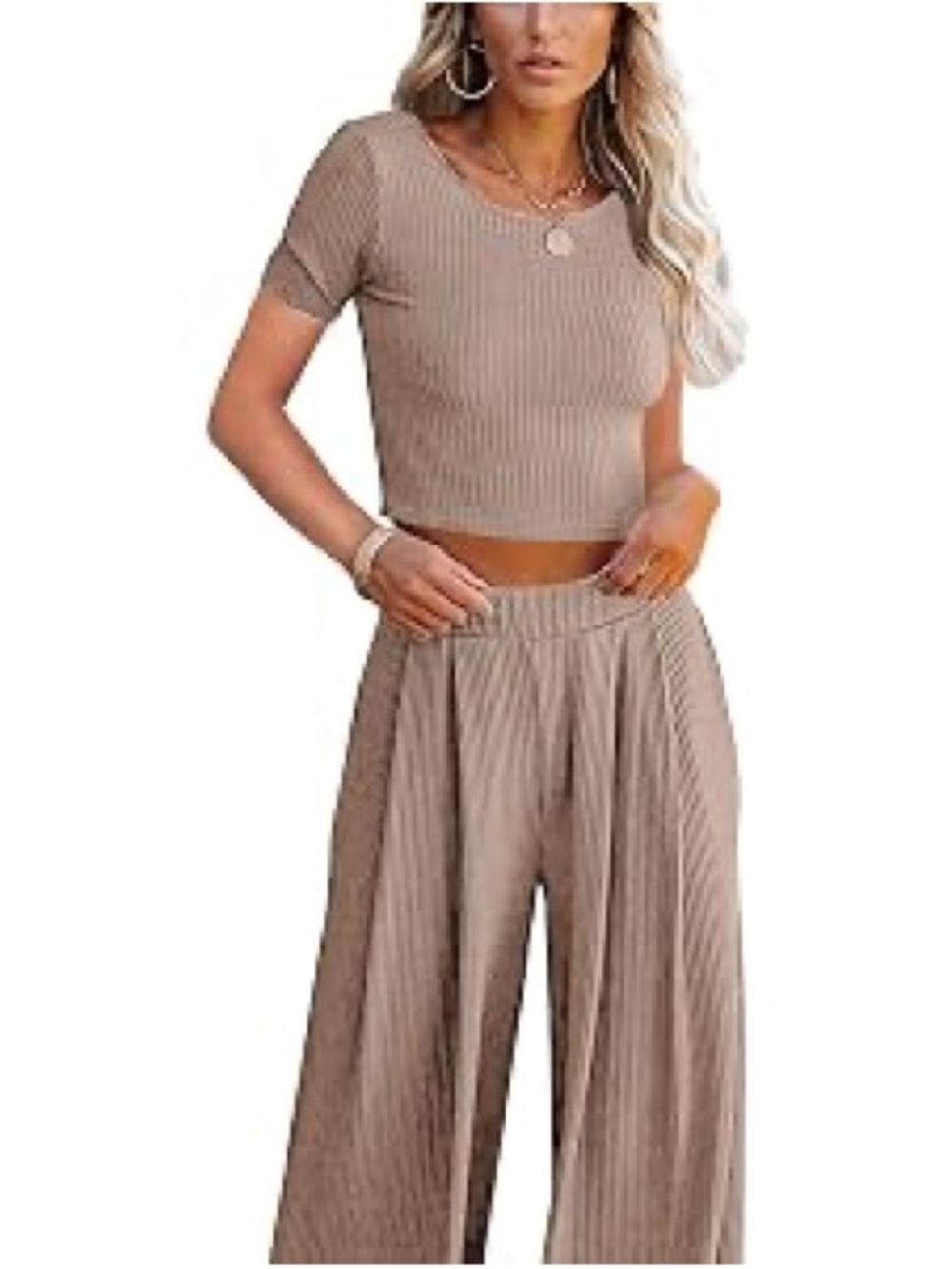 Lounge Set Womens, Outfits Sets, Ribbed Crop Top Palazzo Pants